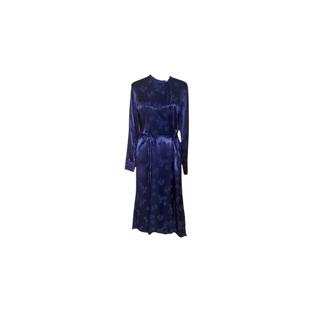 vince tulip jacquard High Neck Floral long sleeve dress blue S NWT